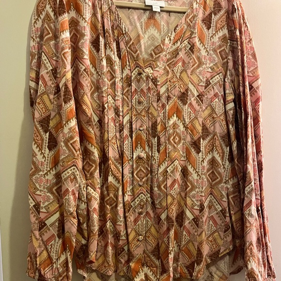 Tops - J.Jill Bohemian Patterned V-Neck Blouse